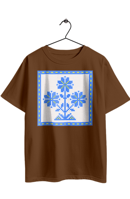 Футболка оверсайз з принтом "Жовто блакитна вишивка квіти". Вишивка, вишивка хрестиком, квіти, символ україни, традиції україни, україна. 2070702