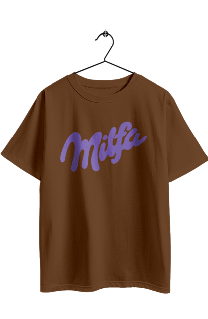 Футболка оверсайз з принтом "Milfa". Гумор, для жінок, жіноча, меми, мілка, мілфа, прикол, смішне, смішні. 2070702