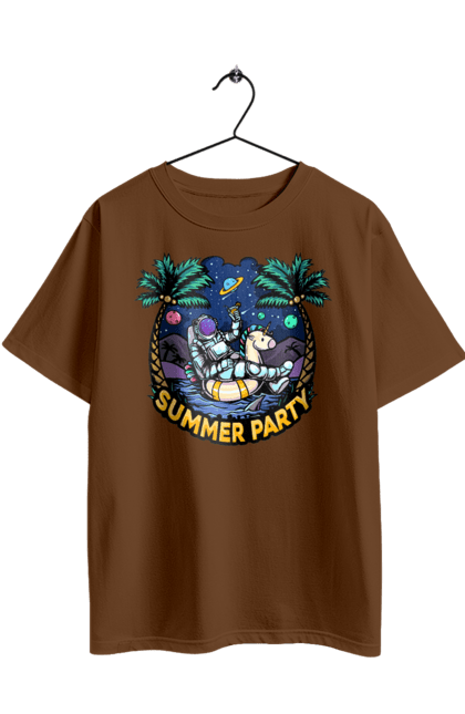 Oversized t-shirt with prints Summer Party With Astronaut. Cosmonaut, space, summer. 2070702