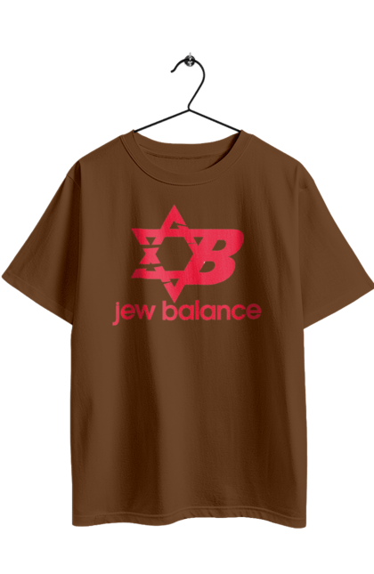 Футболка оверсайз з принтом "Jew Balance Red". New balance, гумор, еврейські, жарти, жартівливі, літні, прикольні, червоний. 2070702