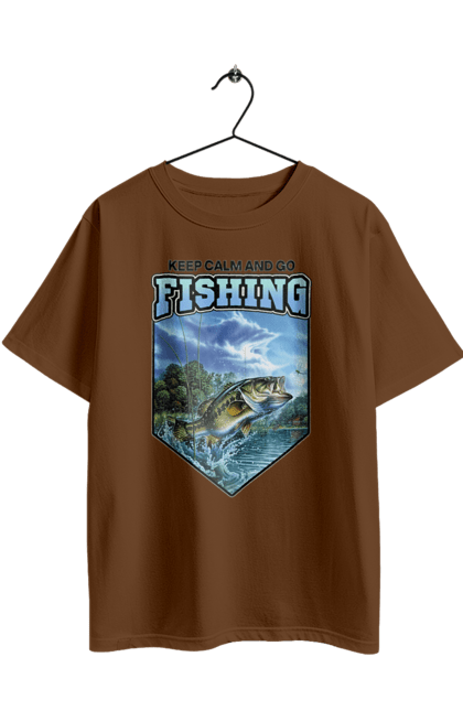 Футболка оверсайз з принтом "Keep Calm and Go Fishing". Відпочинок на природі, для рибалок, для чоловіків, мисливці та риболови, природа, рибалка, риболовля, спінінг, хоббі. 2070702