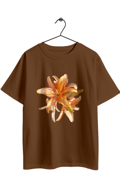 Футболка оверсайз з принтом "Оранжева лілія". Квітка, краса, лілія, оранжевий, помаранчевий, природа, сонячний. 2070702