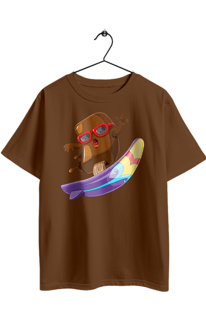 Oversized t-shirt with prints Morozhenko On The Surf. Glasses, ice cream, summer, surfing. 2070702