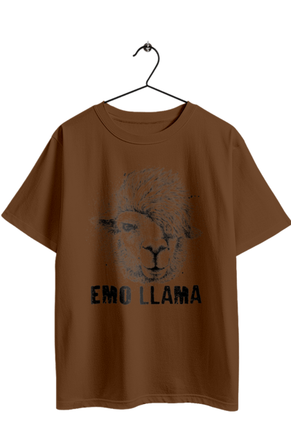 Oversized t-shirt with prints Emo Llama. Alpaca, animals, distressed, emo, funny, llama, vintage. 2070702