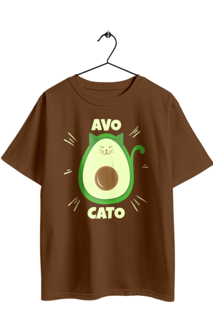 Oversized t-shirt with prints Avo Cato. Animals, art, avocado, avocado cat, cat, creative, fruit, humor, minimalism. 2070702