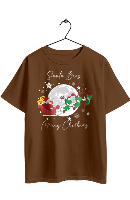 Oversized t-shirt with prints Super Mario Bros: Merry Christmas. Character, christmas, game, mario, mario bros, merry christmas, nintendo, santa claus, super mario bros. 2070702