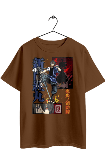 Футболка оверсайз з принтом "Палаюча пожежна бригада Бенімару Шинмон". Benimaru shinmon, fire force, бенімару, бенімару шинмон, капітан, палаюча пожежна бригада, пірокінетик, шинмон. 2070702