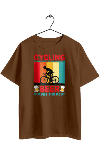 Футболка оверсайз з принтом "Cycling Beer". Алкоголь, брутальні, велосипед, веселі, для спортсменів, літні, пиво, спорт, чоловічі. 2070702