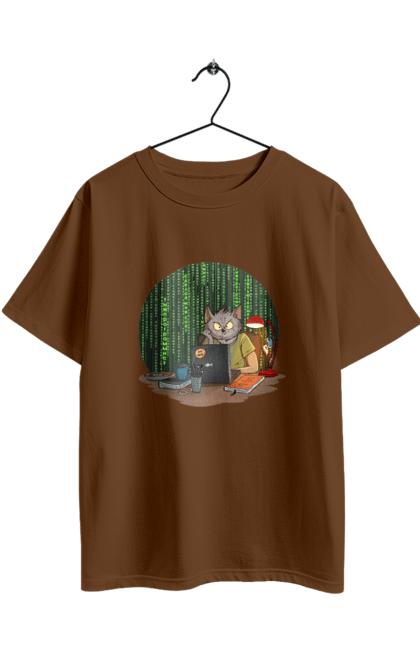 Футболка оверсайз з принтом "Кіт програміст". Angular, c, css, html, it, javascript, jquery, php, python, react, svelt, vue, айтишник, айті, гумор, код, кодувати, прогер, програміст, програмісти, ти ж, ти ж програміст, тиж програміст. 2070702