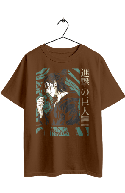 Oversized t-shirt with prints Attack on Titan Eren. Action film, anime, attack on titan, dark fantasy, drama, eren, eren jaeger, manga, post-apocalyptic. 2070702