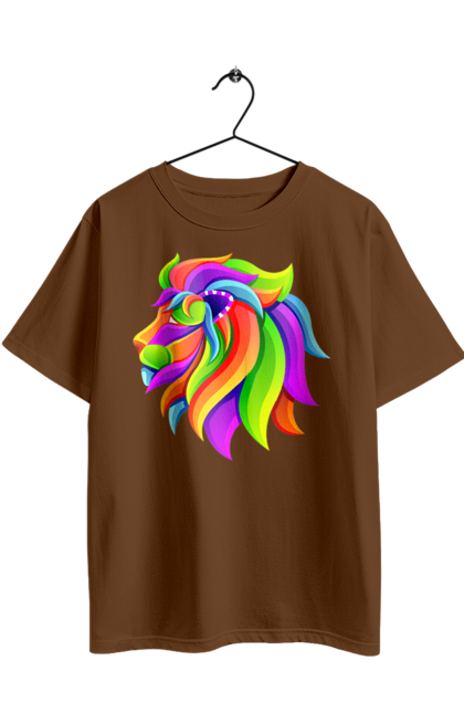 Oversized t-shirt with prints Lion. Animal, art, bright, king of beasts, lion, lion, mane, picture. 2070702