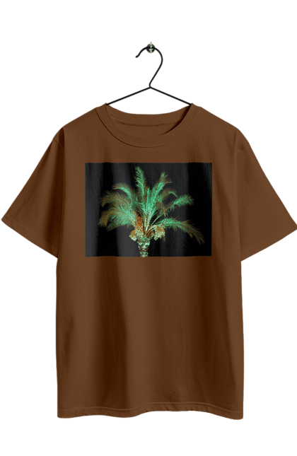 Oversized t-shirt with prints Date Palm At Night. Adventure, black, coast, date, green, island, night, oasis, ocean, palm, recreation, sea, sky, south, travel, tropics, vacation. 2070702