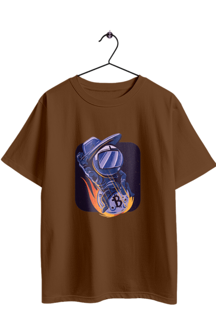 Футболка оверсайз з принтом "Космо біткоїн". Биткоин, бінарний, біткоїн, біткойн, валюта, гроші, крипто, програміст, хакер. 2070702