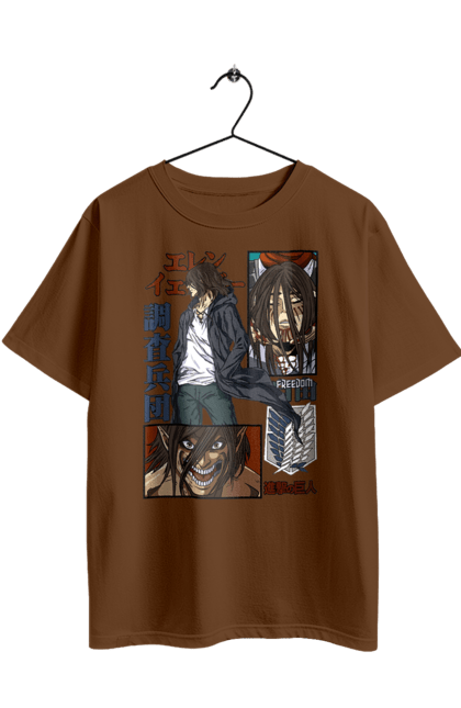 Oversized t-shirt with prints Attack on Titan Eren. Action film, anime, attack on titan, dark fantasy, drama, eren, eren jaeger, manga, post-apocalyptic. 2070702