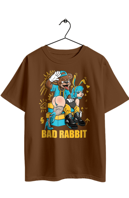 Футболка оверсайз з принтом "Поганий кролик". Бдсм, ведмідь, дівчина, кролик, поганий кролик, прикольна, смішна. 2070702
