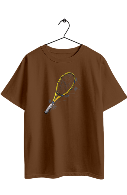 Футболка оверсайз з принтом "Ракетка Великий теніс". Великий теніс, гравці, грунт, м`яч, призовий фонд, ракетка, спонсор, турнір на ґрунті, турнірна сітка. 2070702