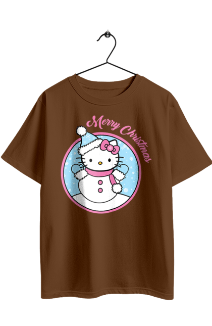 Oversized t-shirt with prints Hello Kitty Merry Christmas!. Brand, cat, character, christmas, hello kitty, kitten, merry christmas, santa claus. 2070702