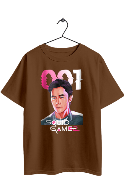 Футболка оверсайз з принтом "Гра в кальмара Хван Ін Хо". 001, front man, netflix, squid game, гра в кальмара, гравець 001, нетфлікс, серіал, фронтмен, хван ін хо. 2070702