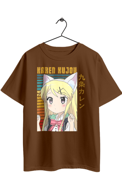 Футболка оверсайз с принтом Золотая мозаика Карен Кудзё. Anime, karen kujo, kiniro mosaic, kinmoza, manga, аниме, золотая мозаика, карен, карен кудзё, манга. 2070702