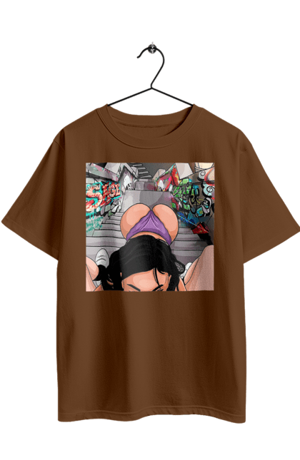 Футболка оверсайз з принтом "Дівчина На Колінах Перед Хлопчиною". Гола, жопа, на колінах, смоктати. 2070702