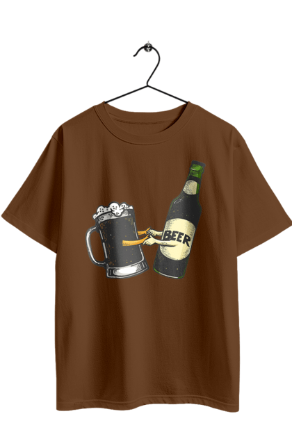 Oversized t-shirt with prints Bottle Of Beer With A Glass Of Beer. Beer, bottle, wineglass. 2070702