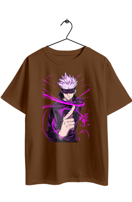 Oversized t-shirt with prints Jujutsu Kaisen Gojo. Anime, dark fantasy, gojo, jujutsu kaisen, magic battle, manga, mystic. 2070702