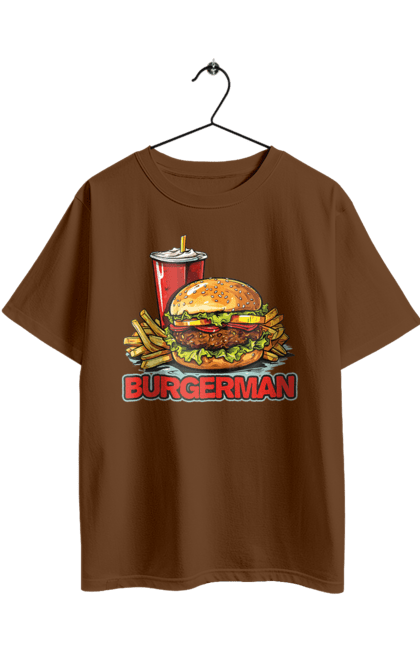 Футболка оверсайз з принтом "Burgerman". Бургер, для чоловіків, їжа, літні, макдональдс, прикольні, трендові, фаст фуд, чоловічі. 2070702