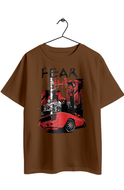 Футболка оверсайз з принтом "Червона Машина В Місті". Їзда, машина, місто. 2070702