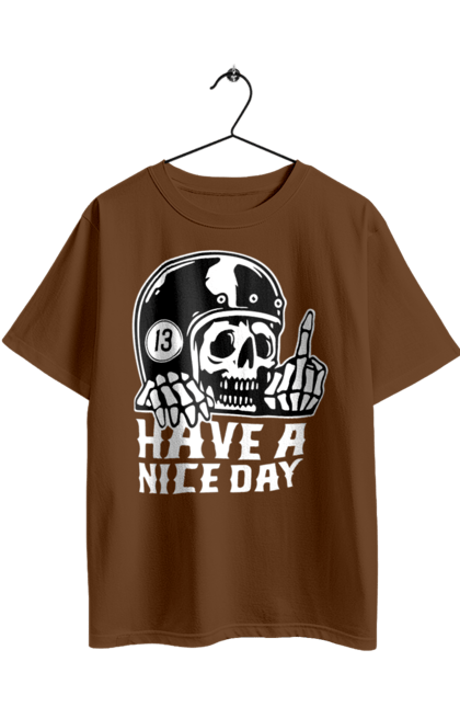 Oversized t-shirt with prints Have a nice day. Fak, have a, nice day, scull, thirteen, with a skull. 2070702