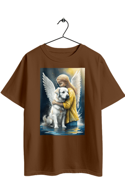 Футболка оверсайз з принтом "Дівчинка та собака ангел [память загиблим тваринам]". Дівчинка та собака, крим, нова каховка, память загиблим тваринам, собака ангел, україна, херсон. 2070702