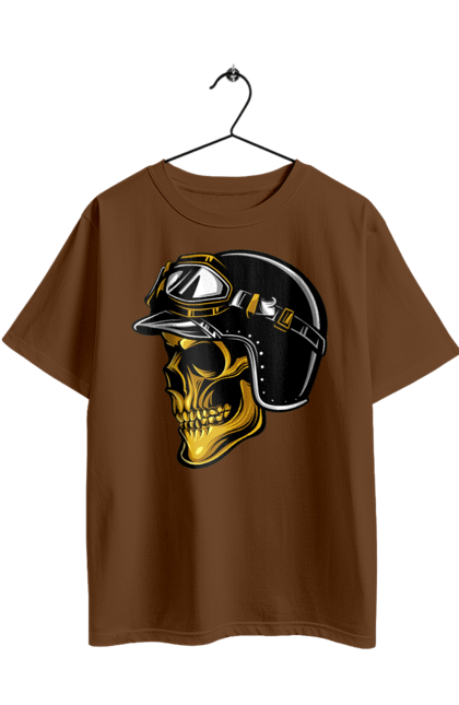 Футболка оверсайз з принтом "Череп в мотошоломі". Крутий, очі, череп, шолом. 2070702