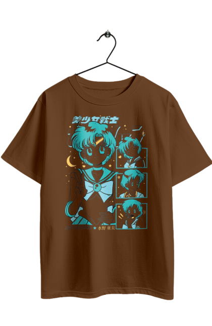 Футболка оверсайз с принтом Сейлор Мун Меркурий. Ami mizuno, sailor mercury, sailor moon, ами мидзуно, аниме, драма, махо-сёдзё, сейлор мун, сериал. 2070702