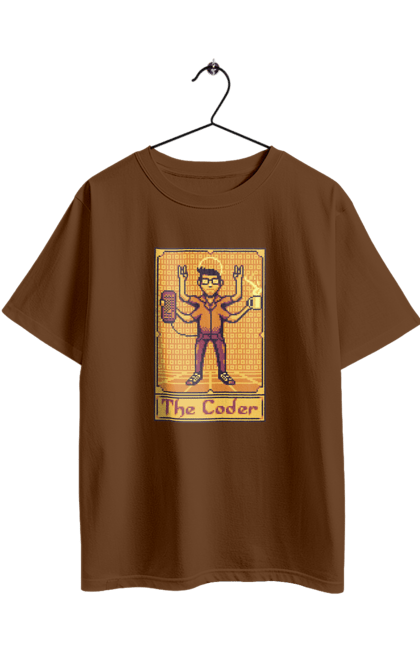 Футболка оверсайз з принтом "Карта таро  кодер". Ай ті, айтішник, карта таро, код, програміст, хакер. 2070702