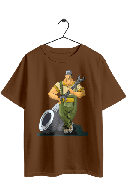 Футболка оверсайз з принтом "Автомайстер". Гайковий ключ, колеса, професія. 2070702