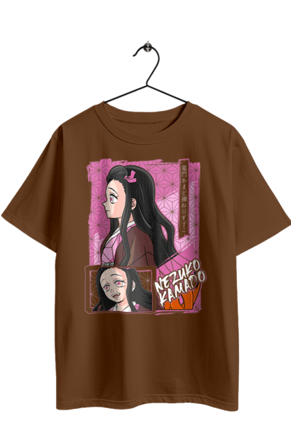 Футболка оверсайз с принтом Клинок Рассекающий Демонов Незуко. Demon slayer, kimetsu no yaiba, nezuko, аниме, истребитель демонов, манга, незуко, сериал. 2070702