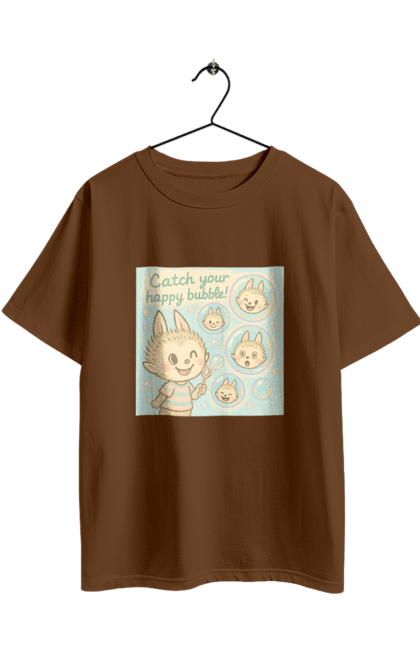 Футболка оверсайз з принтом "Лабубу". Бульбашки, грайливо, каваї, казково, лабубу, милаілюстрація, ніжнікольори, пастельнамистецтво, щасливі бульбашки. 2070702