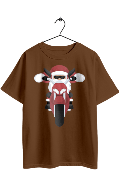 Футболка оверсайз з принтом "Санта на мотоциклі". Мотоцикл, новий рік, різдво, санта. 2070702