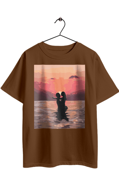 Футболка оверсайз з принтом "Секс у заході сонця". Захід сонця, природа та любов, секс на морі, секс та природа. 2070702