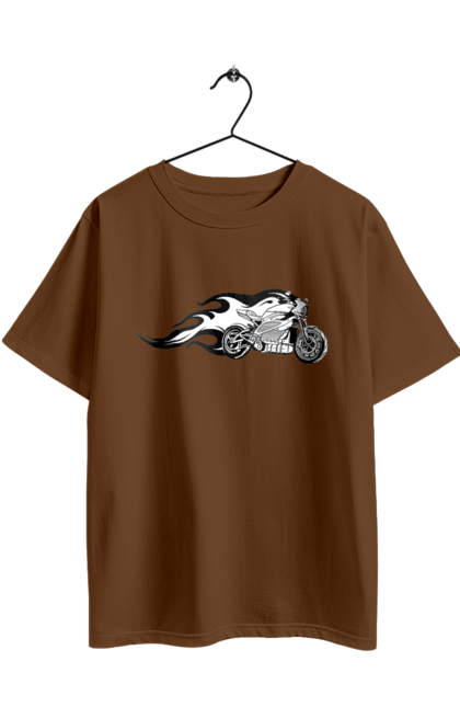 Футболка оверсайз з принтом "Мотоцикл Вогонь". Мото, мотоцикл, огонь. 2070702