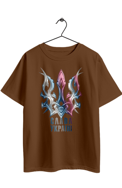 Футболка оверсайз з принтом "Тризуб слава Україні кольоровий". Воля, свобода, слава україні, тризуб, тризуб слава україні, україна, я українець. 2070702