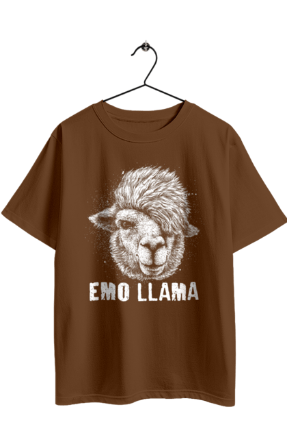Oversized t-shirt with prints Emo Llama. Alpaca, animals, distressed, emo, funny, llama, vintage. 2070702