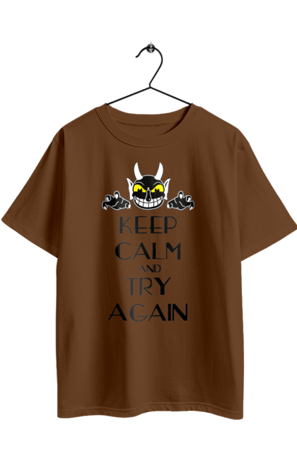 Футболка оверсайз з принтом "Зберігай спокій і пробуй ще раз". Keep calm, try again, демон, зберігай спокій, сатана, спокій, чорт. 2070702