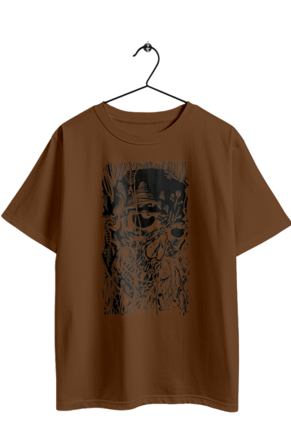 Oversized t-shirt with prints Skull. Black and white, bones, eyes, scull, teeth, worms. 2070702