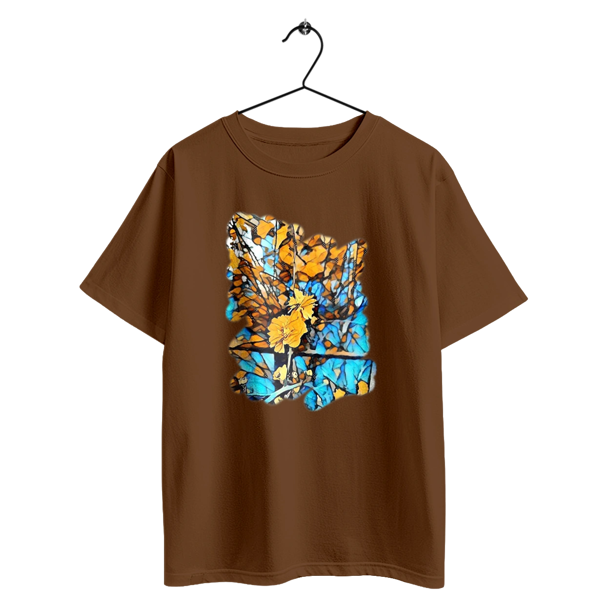 Желтые цветы на синем фоне.