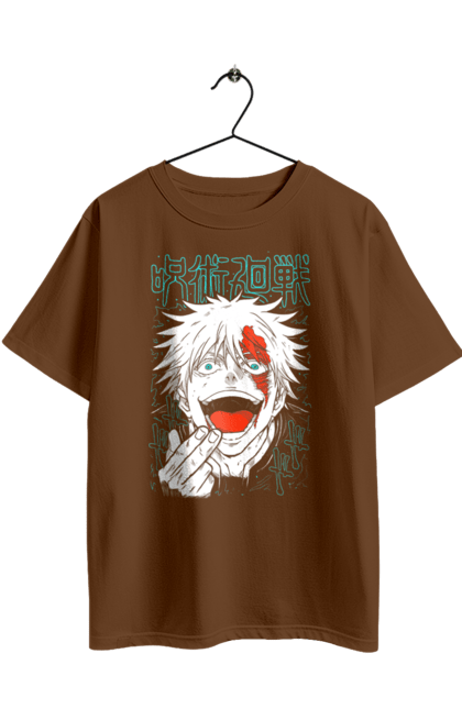Oversized t-shirt with prints Jujutsu Kaisen Gojo. Anime, dark fantasy, gojo, jujutsu kaisen, magic battle, manga, mystic. 2070702