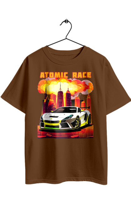 Футболка оверсайз з принтом "Атомна гонка". Авто, автомобіль, атомні перегони, гонки, гоночні машини, спортивна машина, спорткар. 2070702