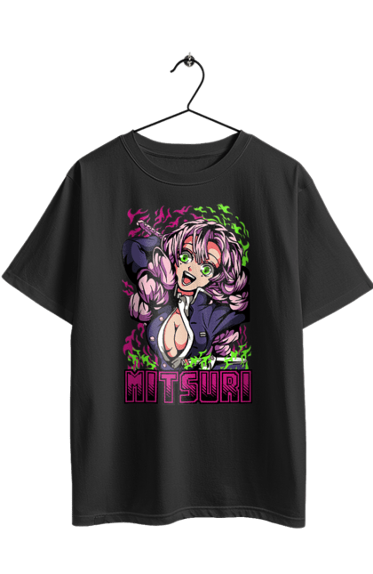 Футболка оверсайз з принтом "Винищувач Демонів Міцурі". Demon slayer, kimetsu no yaiba, mitsuri, mitsuri kanroji, аніме, винищувач демонів, манга, міцурі, міцурі канроджи, серіал. 2070702