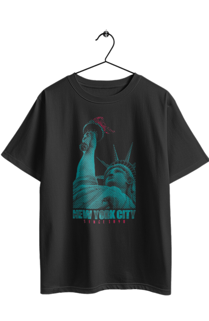 Футболка оверсайз з принтом "Нью Йорк". Big apple, америка, міста, написи, нью йорк, нью-йорк, статуя свободи, сша, туризм, штати. 2070702