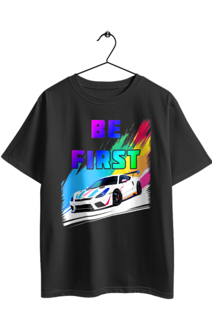 Футболка оверсайз з принтом "Гонка". Автомобільний, гонка, спортивна машина, спортивний автомобіль. 2070702