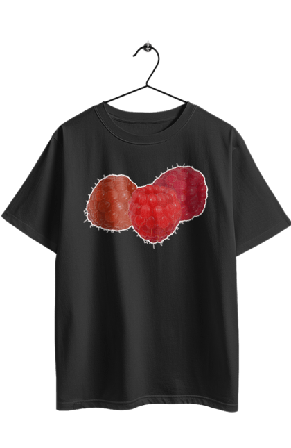 Футболка оверсайз з принтом "Малина". Веган, вегетаріанець, делікатес, дієта, їжа, літо, малина, плід, смачно, стигла, червона, ягода. 2070702